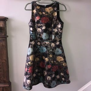 Tahari Metallic Floral Jacquard Fit & Flare Dress